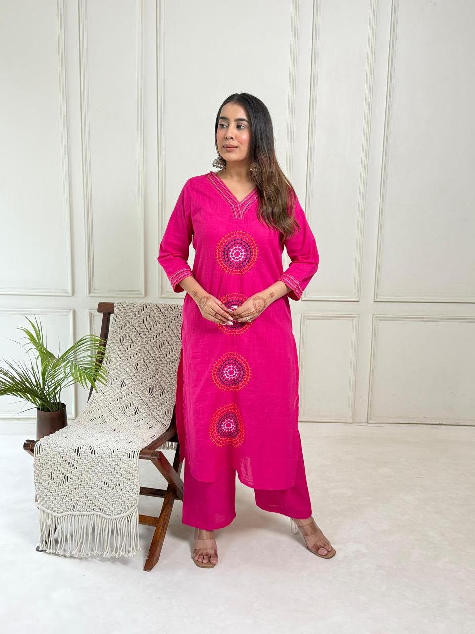 Ajrajh A-Line Cotton Kurti Set with Palazzo Pants